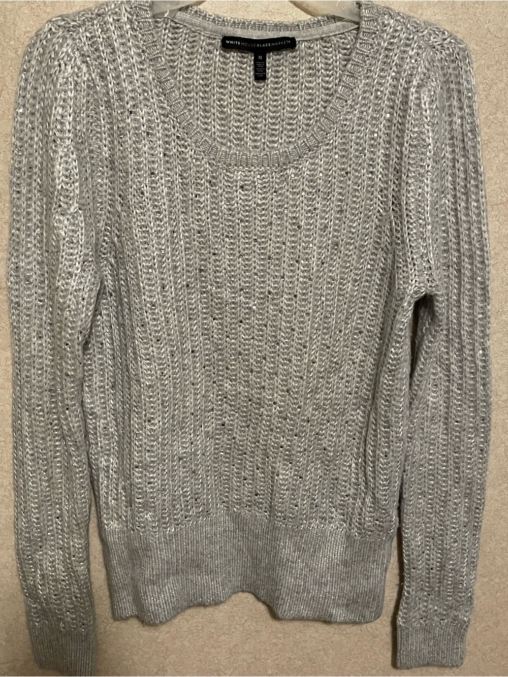 White House Black Market Light Silver Scoop Neck Knit Sweater